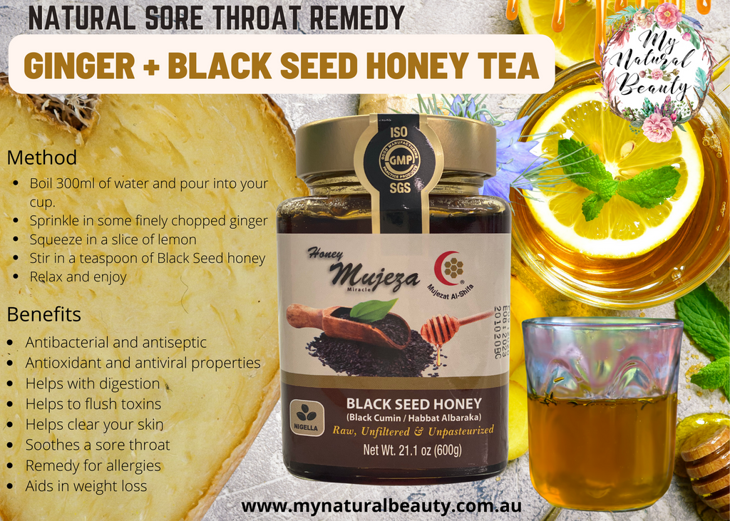  Mujeza’s Black Seed Honey is unique because they don’t simply mix their raw honey with black seed powder or oil. Rather, this honey is produced by bees that feed on the nectar of the black seed plant. Make tea. Recipe