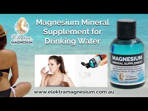 Magnesium Mineral Supplement for Drinking Water 100mL  Brand: Elektra Magnesium   Add liquid magnesium chloride (certified food grade) drops to filtered drinking water to charge it with electrolytes. It mimics natural spring water from the mountains. Tastes great with velvety smooth texture. It's easier to drink more for better hydration.  Improve hydration at a cellular level with electrolyte drops supplement for drinking water.