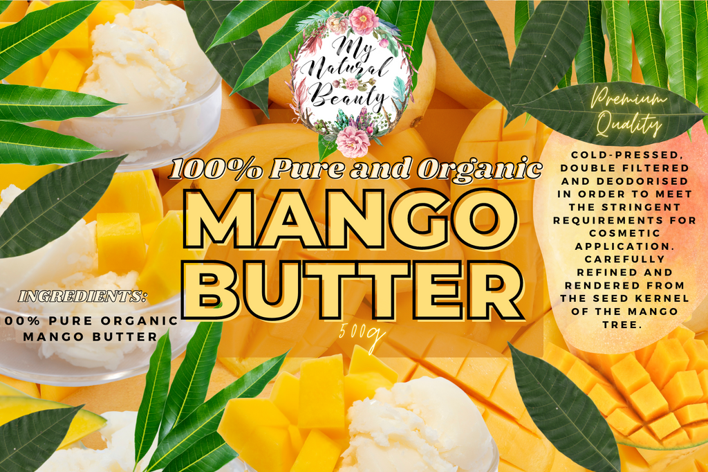 100% Pure Organic Mango Butter (Organic Mangifera Indica Seed Butter)   This Mango Butter Cold-Pressed, double filtered and deodorised. Refined and rendered from the seed kernel of the mango tree. Nothing else added!