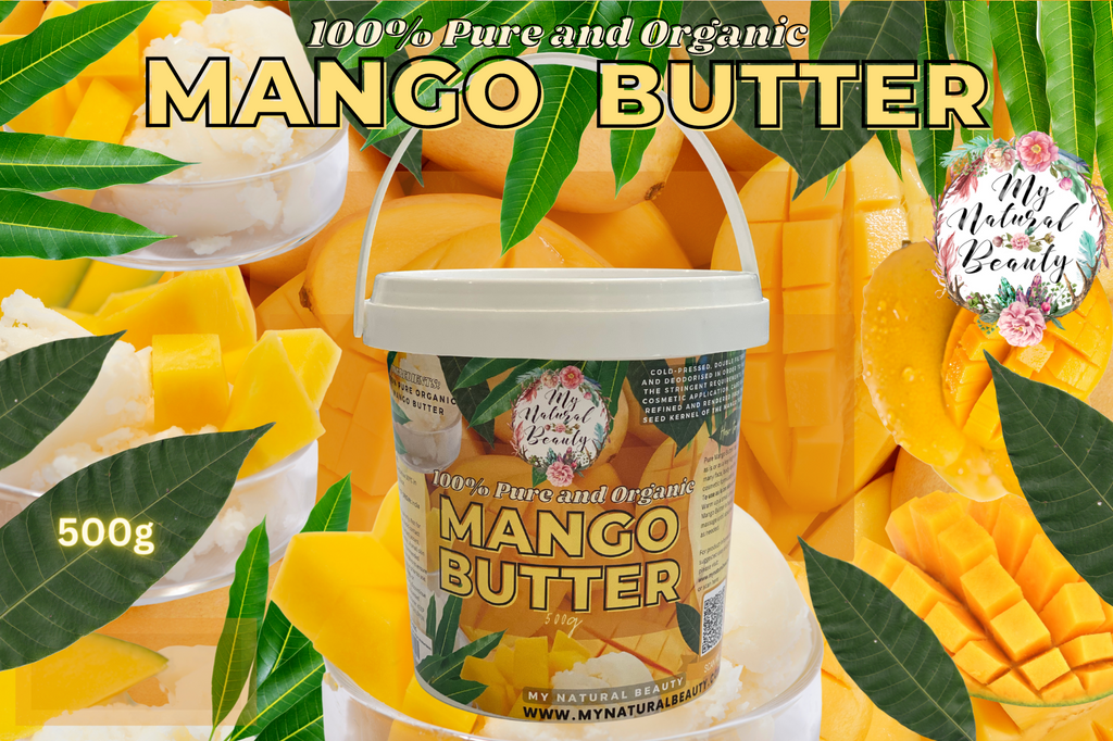 100% Pure and Organic Mango Butter- 500g   PREMIUM COLD-PRESSED MANGO BUTTER. 100% Natural, Pure and Organic.   A wonderful natural product that can be used on its own on the skin and hair or as a wonderful ingredient in many DIY cosmetic hair and beauty formulations.  