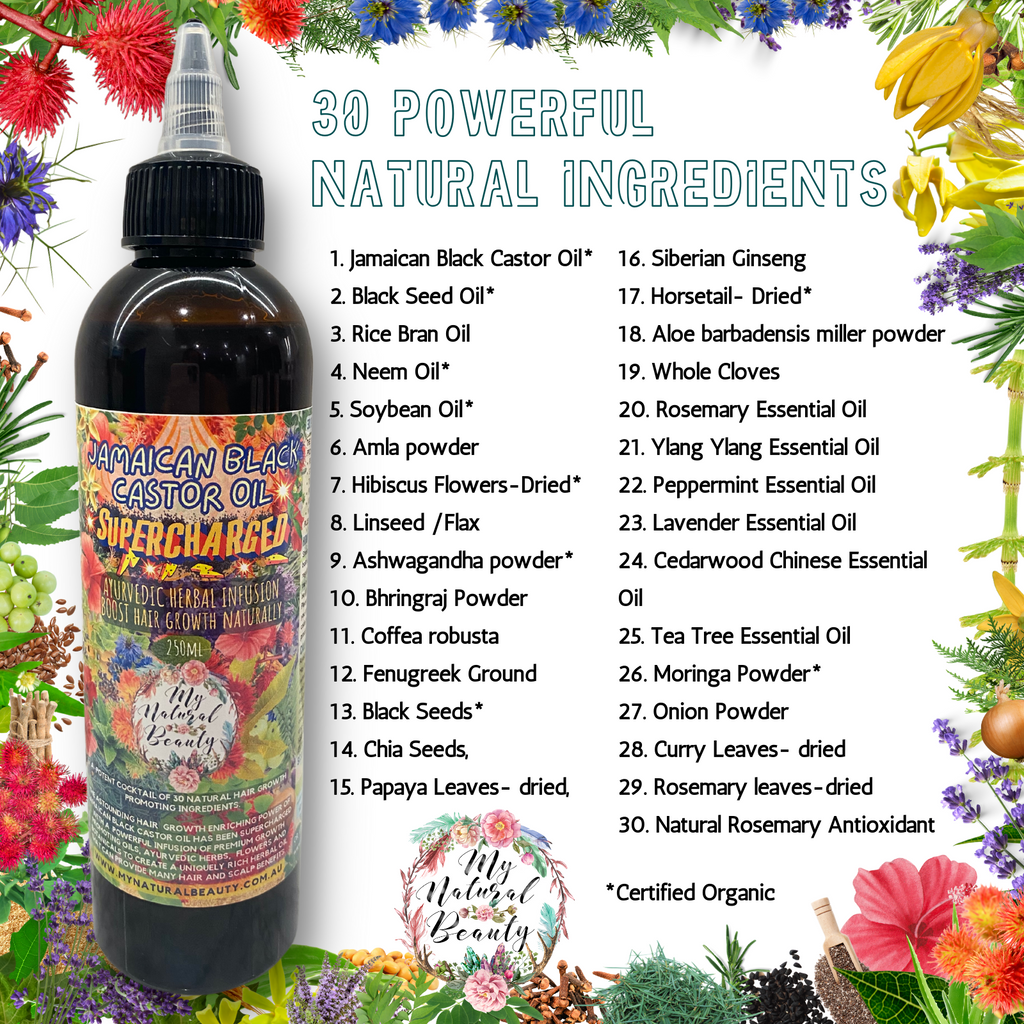  MY NATURAL BEAUTY  Jamaican Black Castor Oil  SUPERCHARGED  Ayurvedic Herbal Infusion  HAIR GROWTH STIMULATING HAIR AND SCALP OIL