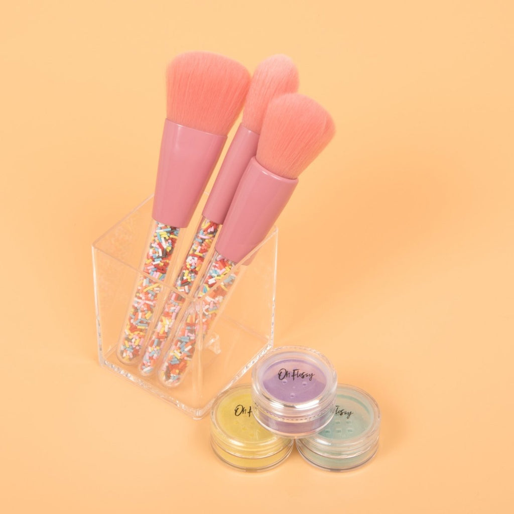 Oh Flossy Safe Natural Play Makeup for Kids- Candy Heart Set and Sprinkle Makeup Brush Set
